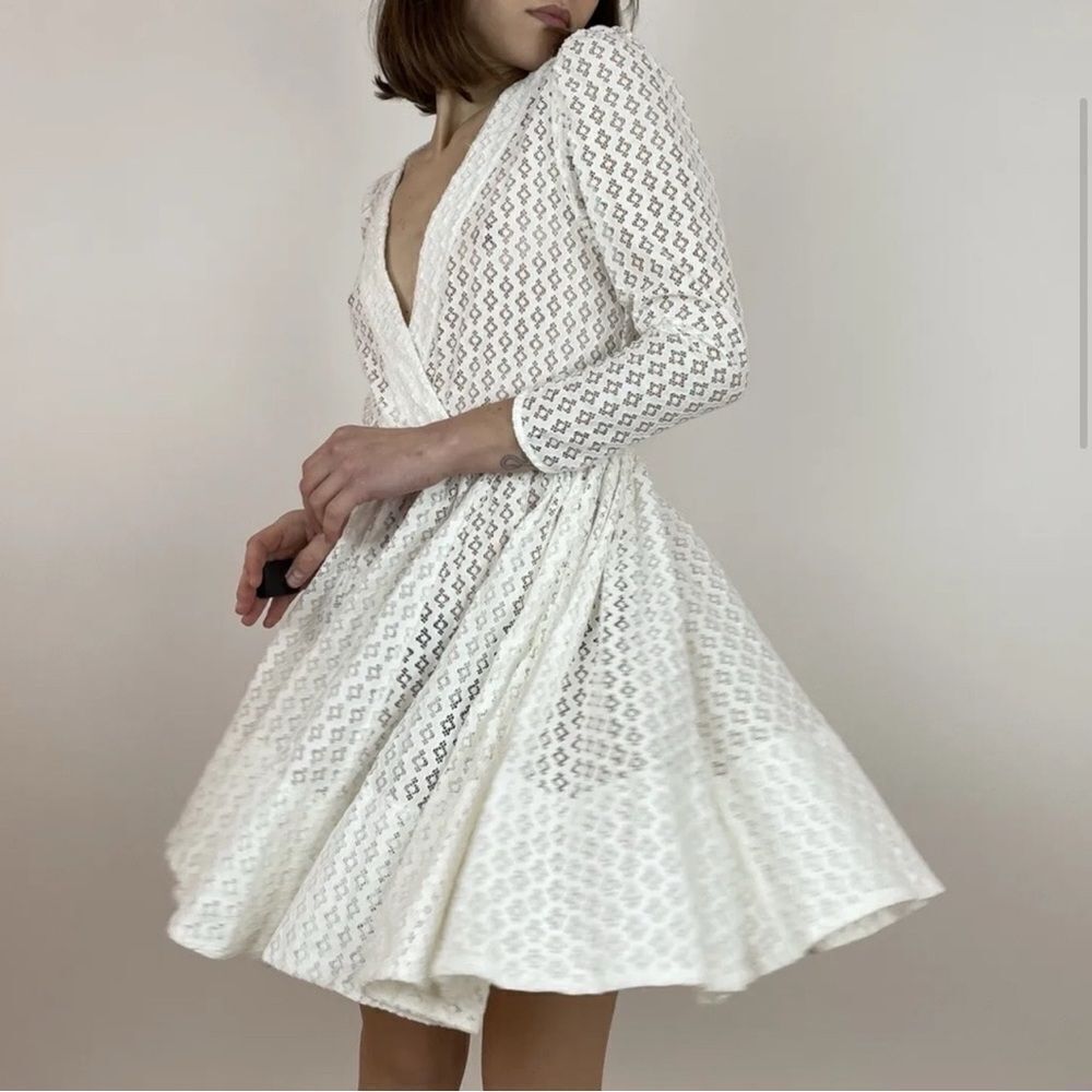 MAJE Ralina White Flared Cotton Lace Mini Dress
